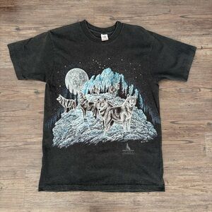 VINTAGE 1994 WOLF DOUBLE SIDED BLACK GRAPHIC ANIMAL TSHIRT MENS LARGE